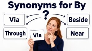 synonyms for by