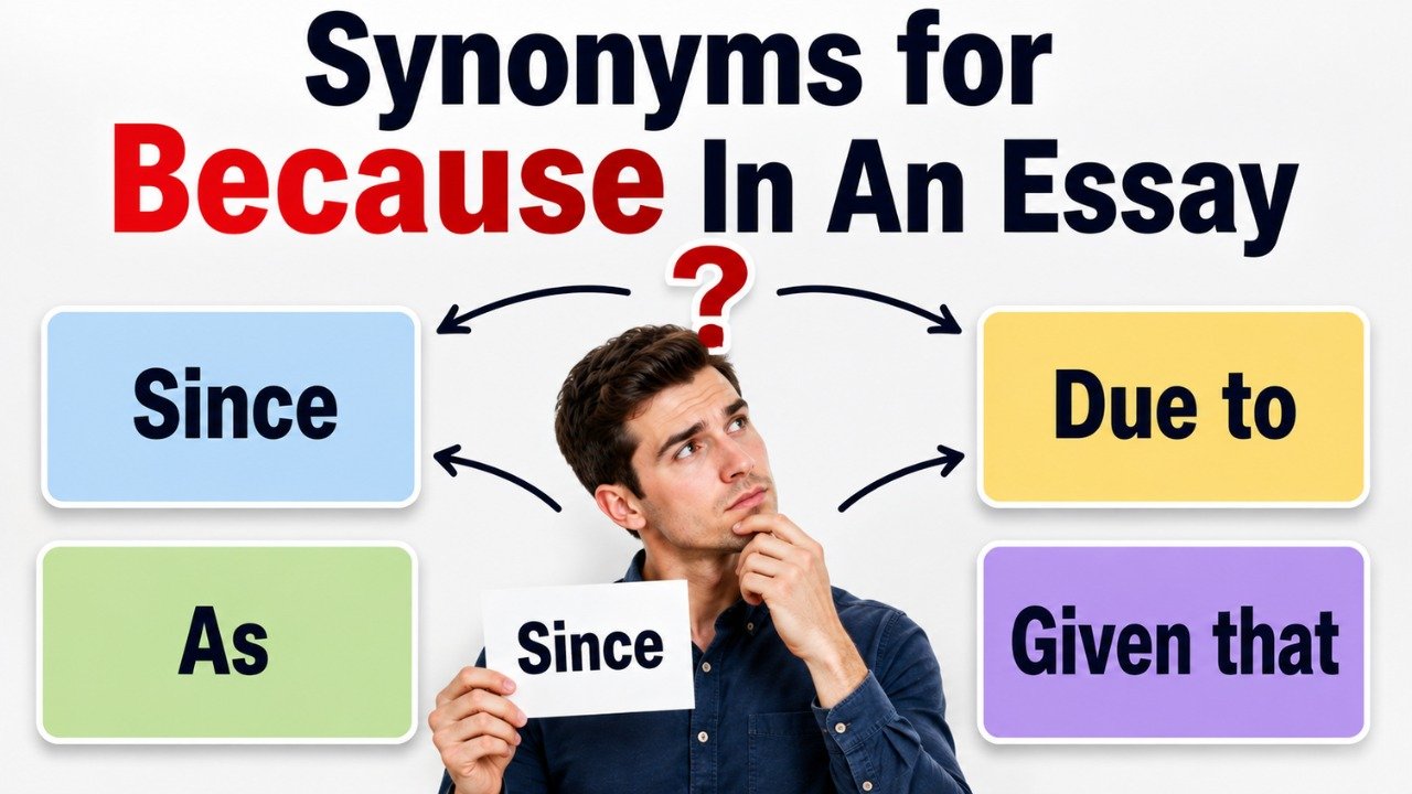 synonyms for because in an essay
